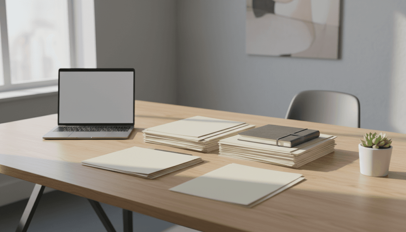 Neat stack of financial documents on a clean office desk
